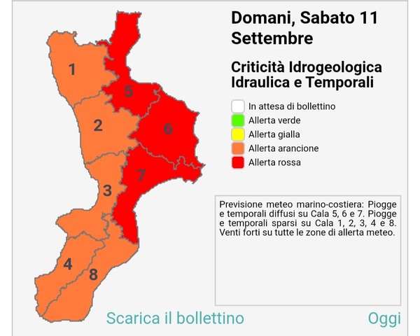 Allerta meteo - 11 settembre 2021