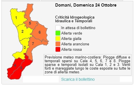 Protezione civile - Messaggio allerta meteo 24/10/2021